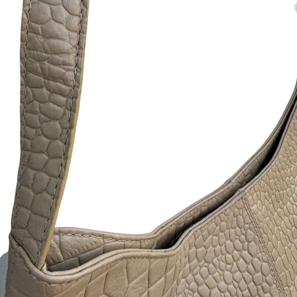 Crocodile-Embossed Genuine Leather Tote Bag Tan Multiple Pockets Zipper Closure - Picture 7 of 9
